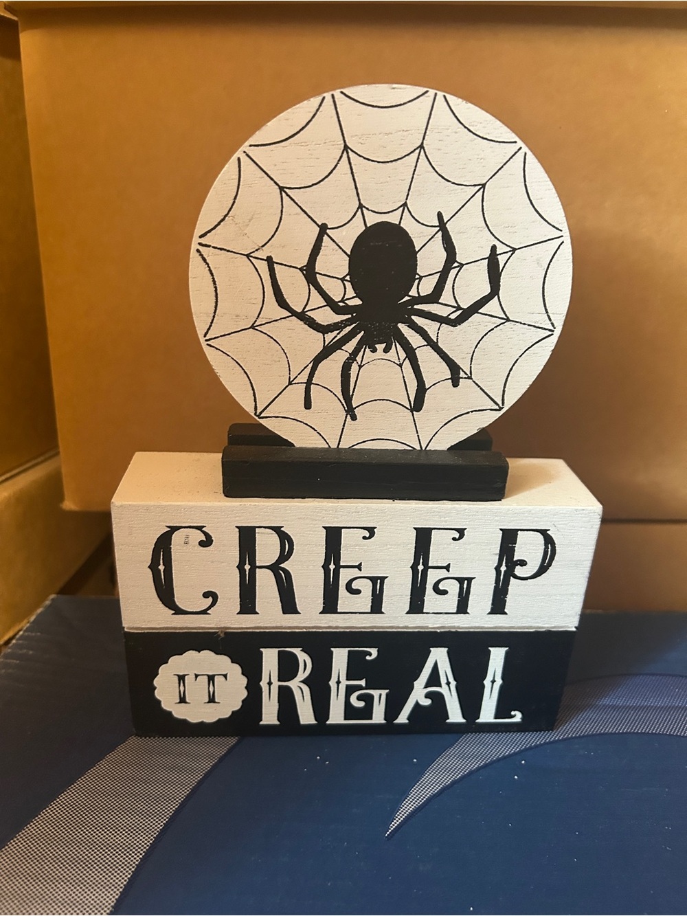 Decorative 'Creep It Real' Halloween Block Sign - Black and White